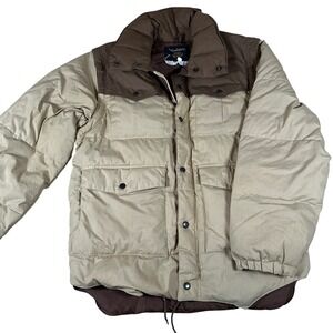 Mens Puffer Jacket vintage Tan Brown Two Tone Western cowboy yoke 70s 80s down
